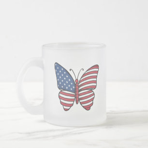 Butterfly USA Flag Sublimation-62614 Frosted Glass Coffee Mug