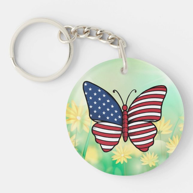 Butterfly USA Flag Sublimation-62614 Key Ring (Front)