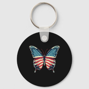 Butterfly Usa Flag Vintage Cute American 4th Of Ju Key Ring