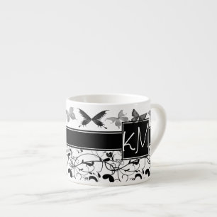Butterfly Victorian Flourish Black White Espresso Cup