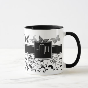 Butterfly Victorian Flourish Black White Mug