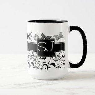 Butterfly Victorian Flourish Black White Mug