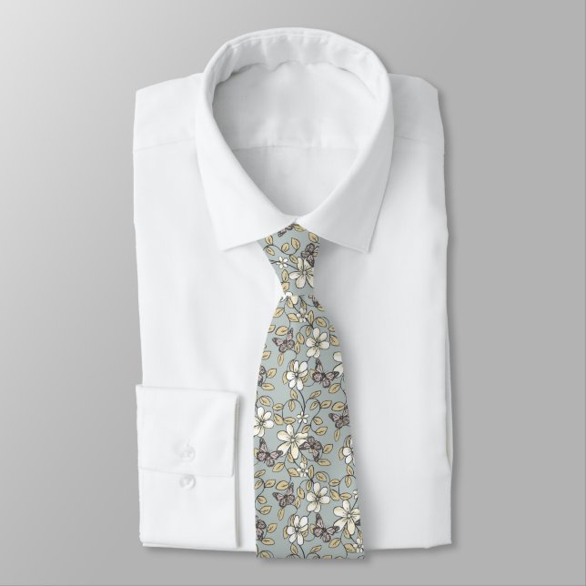Butterfly Vines/Floral Modern Tie (Tied)