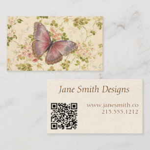 Butterfly & Vines Shabby Chic QR Code Calling Card
