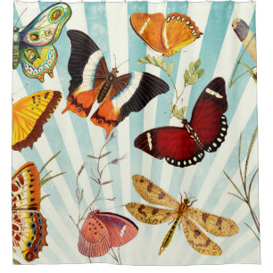 Butterfly vintage collage sky shower curtain