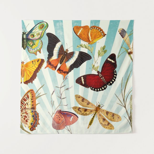 Butterfly vintage collage sky tapestry (Front)
