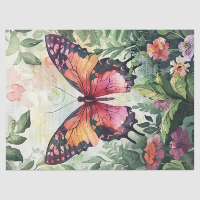 Butterfly Vintage Hand Writing Letter Decoupage Tissue Paper (Front)