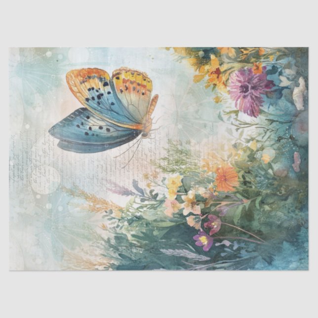 Butterfly Vintage Hand Writing Letter Decoupage Tissue Paper (Front)