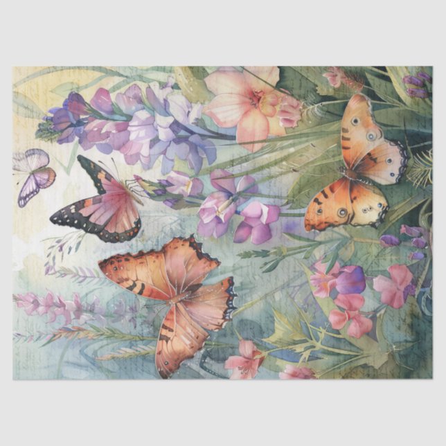 Butterfly Vintage Hand Writing Letter Decoupage Tissue Paper (Front)