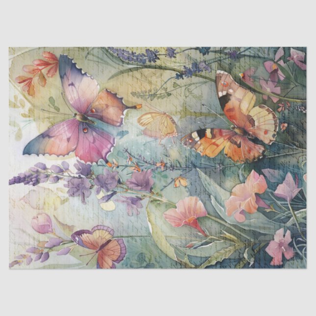 Butterfly Vintage Hand Writing Letter Decoupage Tissue Paper (Front)