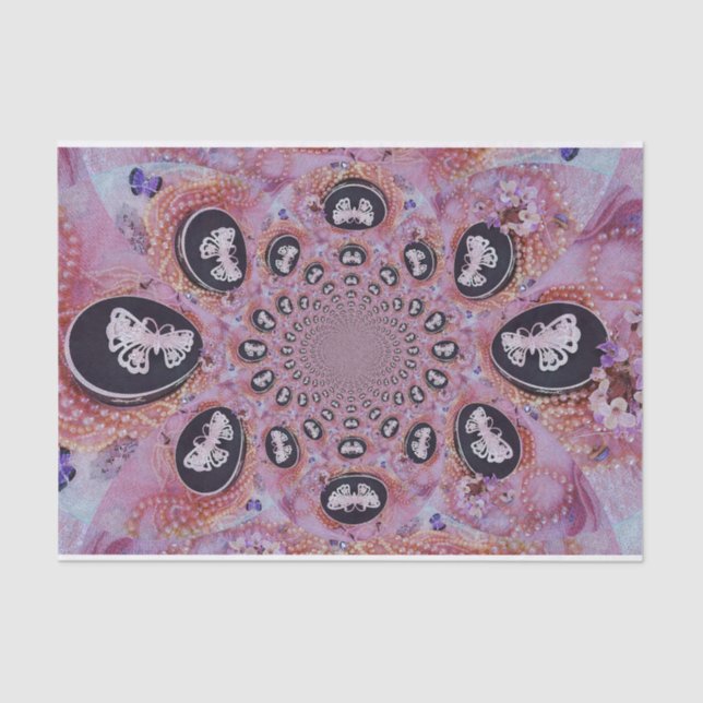 Butterfly Vintage Pink Chic Elegant Pearls Tissue Paper (Front)