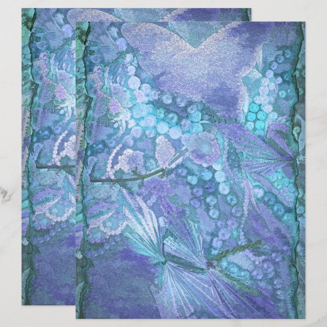 Butterfly Vintage Purple Teal Blue Romantic (Front/Back)