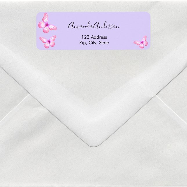 Butterfly violet pink return address label (Creator Uploaded)