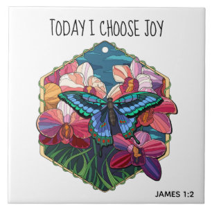 Butterfly, w verse from James 1:2 Tile