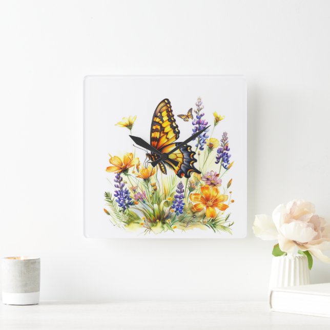 Butterfly Wall Square Wall Clock (Home)