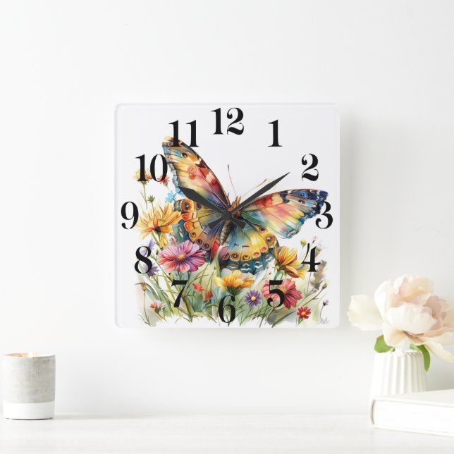 Butterfly Wall Square Wall Clock (Home)