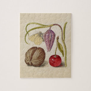 Butterfly Walnut Flower Cherry Watercolor Art Jigsaw Puzzle