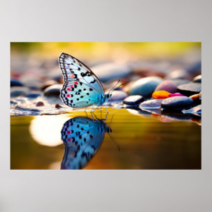 Butterfly Water Nature Serene Tranquil Poster