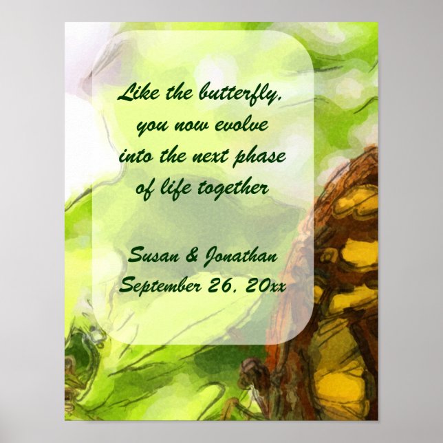 Butterfly Watercolor Art Personalised Wedding  Poster (Front)