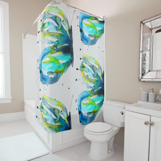 Butterfly watercolor art shower curtain (In Situ)