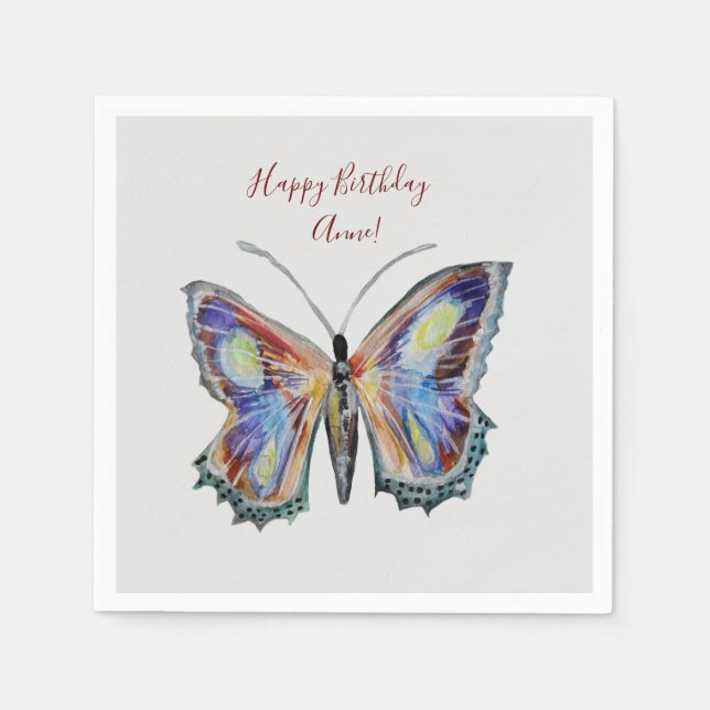 Butterfly watercolor Birthday Custom Napkin (Front)