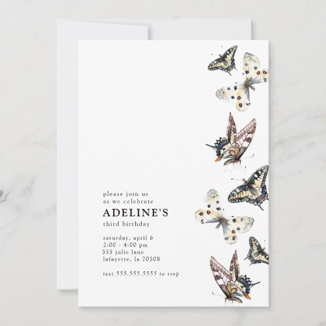 Butterfly Watercolor Birthday Party Invitation (Front)