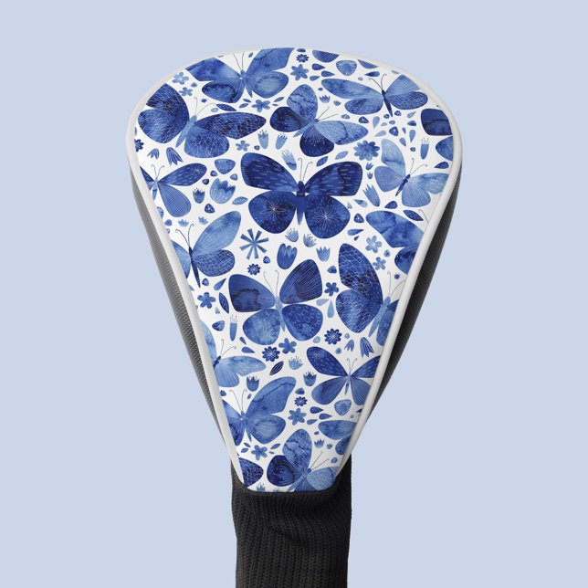 Butterfly Watercolor Blue and White Golf Head Cover (Blue and white watercolor butterfly pattern golf head cover)
