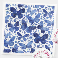 Butterfly Watercolor Blue and White Pattern