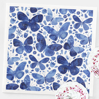 Butterfly Watercolor Blue and White Pattern Napkin