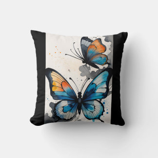 Butterfly Watercolor Blue/Black/orange/teal/cream  Cushion