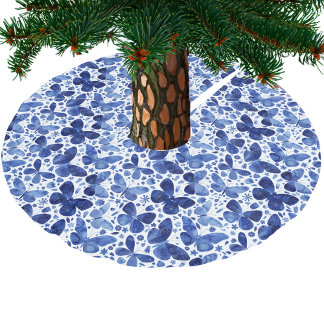 Butterfly Watercolor Blue Brushed Polyester Tree Skirt