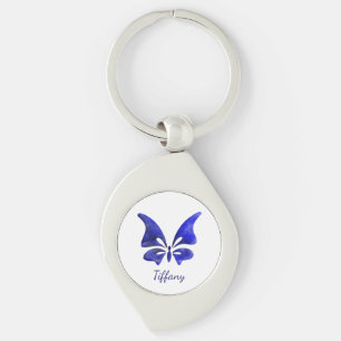 Butterfly watercolor blue deep saturated key ring