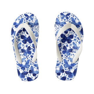 Butterfly Watercolor Blue Kid's Flip Flops