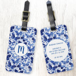 Butterfly Watercolor Blue Monogram Luggage Tag<br><div class="desc">Indigo blue and white watercolor butterfly painting to make your travel bags stand out from the crowd.  Original art by Nic Squirrell.  
Change the monogram initial and contact information on the back to personalise.</div>