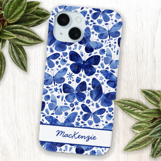 Butterfly Watercolor Blue Personalised iPhone 15 Case