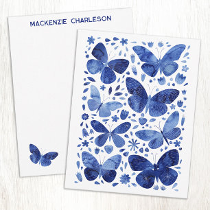 Butterfly Watercolor Blue Personalized Card