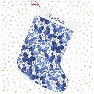Butterfly Watercolor Blue Small Christmas Stocking