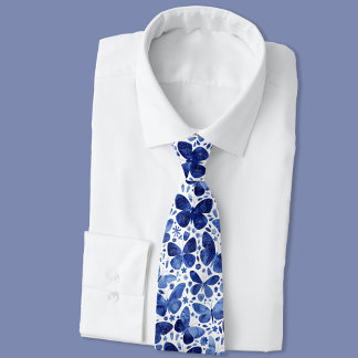 Butterfly Watercolor Blue Tie