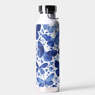 Butterfly Watercolor Blue Water Bottle