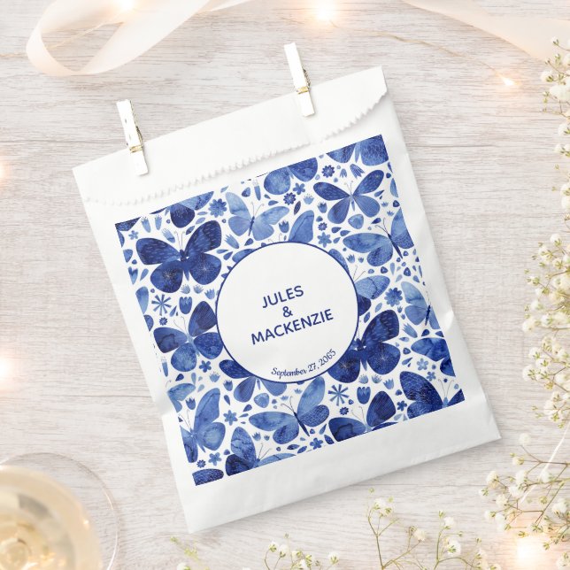 Butterfly Watercolor Blue Wedding Favour Bags (Clipped)