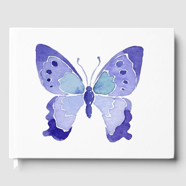 Butterfly Watercolor Butterflies Navy Blue Wedding Guest Book (Front)