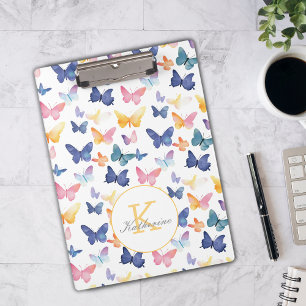 Butterfly Watercolor Colourful Pattern Custom Name Clipboard