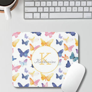 Butterfly Watercolor Colourful Pattern Custom Name Mouse Mat