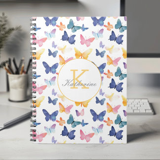 Butterfly Watercolor Colourful Pattern Custom Name Notebook