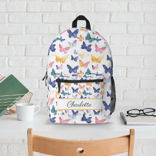Butterfly Watercolor Colourful Pattern Custom Name Printed Backpack