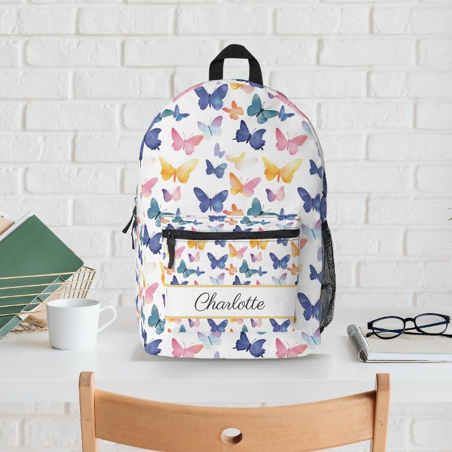 Butterfly Watercolor Colourful Pattern Custom Name Printed Backpack (Creator Uploaded)