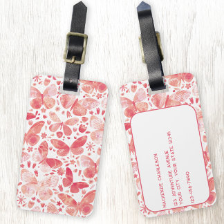 Butterfly Watercolor Coral Pink Personalised Luggage Tag