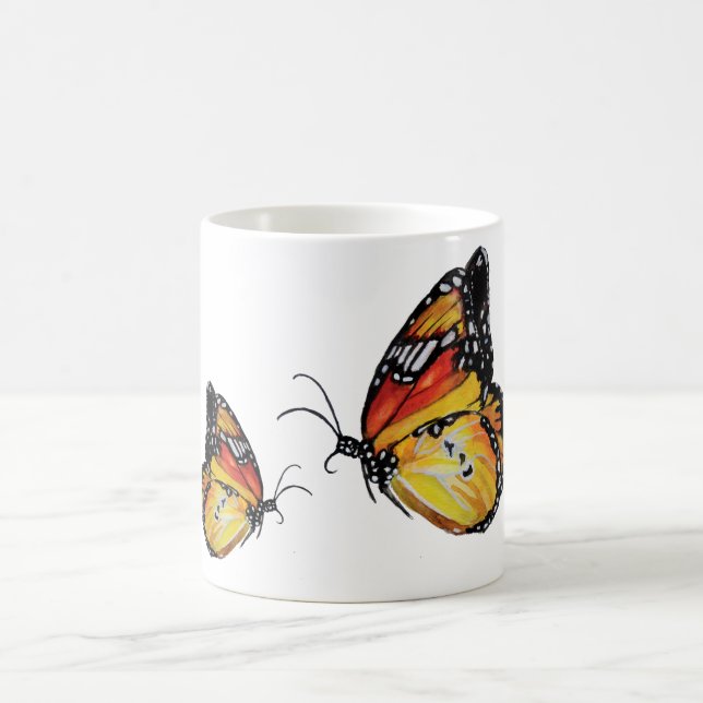 Butterfly watercolor drawingWhite Mug (Center)