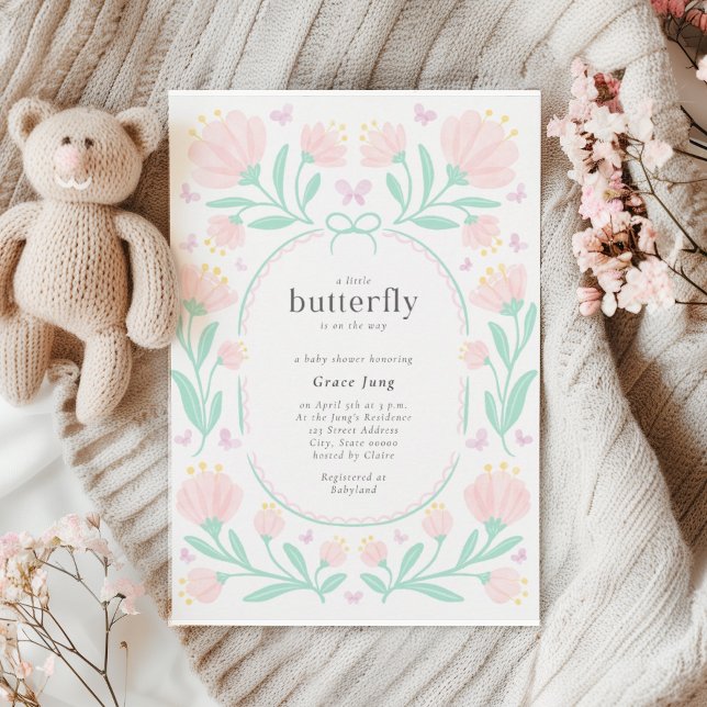 Butterfly Watercolor Girl Baby Shower Invitation (Creator Uploaded)