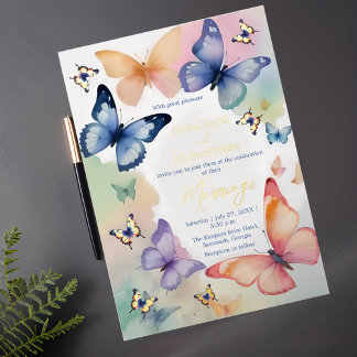 Butterfly Watercolor Gold foil Invitation